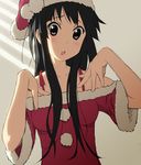  akiyama_mio bad_id bad_pixiv_id bare_shoulders black_hair blush breasts christmas grey_eyes hands hat k-on! long_hair medium_breasts qaz santa_costume santa_hat sketch solo 