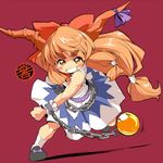  ario bow chain eyebrows grin hair_bow horns ibuki_suika long_hair muscle orange_hair running smile solo touhou yellow_eyes 