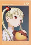  blonde_hair hair_ornament highres ishida_karin murata_renji official_art red_eyes shangri-la solo stuffed_animal stuffed_toy teddy_bear twintails upper_body 