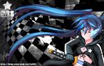  bad_id bad_pixiv_id black_rock_shooter black_rock_shooter_(character) blue_eyes blue_hair burning_eye glowing glowing_eyes long_hair solo star sword weapon zhuxiao517 