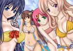  4girls artemisumi bikini blue_eyes blue_hair brown_hair green_eyes hair_ornament large_breasts looking_at_viewer parterre&#039;s_kiss parterre's_kiss pink_hair purple_eyes red_eyes small_breasts smile swimsuit under_boob underboob violet_eyes 