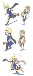  1girl artist_request blonde_hair boots brown_hair emil_castagnier flower gloves green_eyes hair_ornament hug knee_boots long_hair marta_lualdi scarf sheath tales_of_(series) tales_of_symphonia tales_of_symphonia_knight_of_ratatosk 