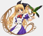  bird blonde_hair blue_eyes copyright_request long_hair maid parrot ribbon solo wakou_tensui 