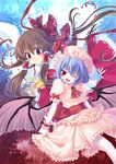  blue_hair brown_hair hakurei_reimu multiple_girls one_eye_closed red_eyes remilia_scarlet soukuu_kizuna touhou 