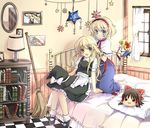  alice_margatroid bad_id bad_pixiv_id bamboo_broom bed bedroom blonde_hair blue_eyes bobby_socks book broom capelet checkered checkered_floor crescent hairband hairdressing hakurei_reimu hanabana_tsubomi hat hat_removed headwear_removed indoors kirisame_marisa kneeling mirror multiple_girls open_mouth photo_(object) pillow shanghai_doll sitting smile socks star touhou window witch_hat yellow_eyes yukkuri_shiteitte_ne 