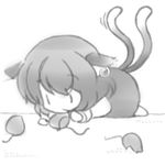  all_fours animal_ears bad_id bad_pixiv_id cat_ears cat_tail chen chibi earrings greyscale jewelry monochrome mouse multiple_tails sinhto solo tail touhou |_| 