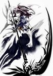  alternate_weapon grin hair_bobbles hair_ornament ink looking_at_viewer onozuka_komachi red_eyes sakana_(ryuusui-tei) scythe short_hair smile solo touhou two_side_up weapon 
