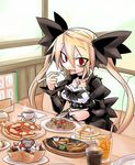  alice_(nichoume_rojiura_tantei_kitan) blonde_hair cake choker coffee cross crustacean dress eating fang food hair_ornament kobayashi_tetsuya long_hair nichoume_rojiura_tantei_kitan pancake pasta pastry pizza restaurant ribbon sausage shrimp soda solo spaghetti twintails 