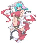  aqua_hair breasts copyright_request elbow_gloves gloves large_breasts long_hair mel/a red_eyes sketch solo thighhighs white_legwear 