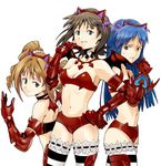  amami_haruka bad_id bad_pixiv_id bat_wings choker demon_girl elbow_gloves garters gloves head_wings horns idolmaster idolmaster_(classic) kisaragi_chihaya multiple_girls nightmare_blood striped striped_legwear takatsuki_yayoi thighhighs twintails wings ysmmzr 