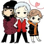  :3 amada_ken aragaki_shinjirou bad_id bad_pixiv_id beanie brown_hair double-breasted hat motsu_(mot) multiple_boys persona persona_3 sanada_akihiko white_hair 