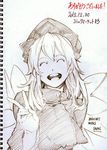  artist_name bow dated hat lily_black lily_white long_hair monochrome open_mouth savan sketch smile solo thank_you touhou v wings 