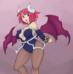  banned_artist bare_shoulders breasts choker demon_girl demon_horns demon_wings detached_sleeves highres horns la_pucelle large_breasts leotard maou_prier pantyhose pink_hair prier red_eyes shogu_(shoguchime) short_hair sideboob solo wings 