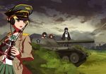  absurdres binoculars black_eyes black_hair blonde_hair brown_eyes brown_hair caesar_(girls_und_panzer) caterpillar_tracks crossed_arms emblem erwin_(girls_und_panzer) girls_und_panzer glasses green_skirt ground_vehicle haori hat headband highres holding jacket japanese_clothes military military_uniform military_vehicle miniskirt motor_vehicle multiple_girls neckerchief ooarai_(emblem) ooarai_school_uniform open_mouth oryou_(girls_und_panzer) outdoors peaked_cap pleated_skirt rheinmetall-borsig_waffentraeger saemonza scarf school_uniform serafuku short_hair skirt standing tank tank_destroyer tianyu_jifeng uniform world_of_tanks 