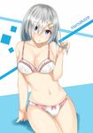  blue_eyes bow bow_bra bow_panties bra breasts character_name cleavage hair_ornament hair_over_one_eye hairclip hamakaze_(kantai_collection) kantai_collection lace lace-trimmed_bra large_breasts lingerie looking_at_viewer panties short_hair silver_hair solo underwear underwear_only white_bra white_panties xsorax812 