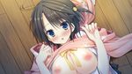  black_hair blue_eyes blush bow breasts game_cg glace nipples sesena_yau timepiece_ensemble yushima_towako 