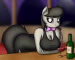  absurd_res anthro beverage big_breasts black_hair bow_tie breasts cleavage clothed clothing cutie_mark devs-iratvs dress drinking equine female fingers friendship_is_magic fur grey_fur hair hands hi_res horse looking_at_viewer mammal my_little_pony octavia_(mlp) pony purple_eyes solo straw wine 