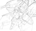 bowalia breasts cannon cleavage faulds fusou_(kantai_collection) greyscale headgear huge_weapon kantai_collection large_breasts monochrome pleated_skirt sketch skirt solo weapon work_in_progress 