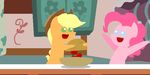  applejack_(mlp) baking blonde_hair blue_eyes bowl cowboy_hat cute dancing duo earth_pony equine female friendship_is_magic fur green_eyes hair hat horse mammal my_little_pony open_mouth orange_fur pink_fur pink_hair pinkie_pie_(mlp) pony 