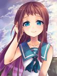  arios_(orochi_yuta) blue_eyes brown_hair dress highres long_hair mukaido_manaka nagi_no_asukara sailor_dress school_uniform serafuku 
