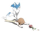  animal_ears animalization blue_hair carol_(skullgirls) eyepatch fallen_down hat lowres ng_(kimjae737) nurse_cap painwheel_(skullgirls) plant potted_plant red_eyes sitting sitting_on_person skullgirls spill valentine_(skullgirls) wolf wolf_ears 