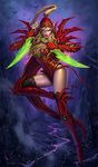  1girl armor blonde_hair dual_wielding glenn_rane green_eyes hearthstone knight long_hair official_art pointy_ears solo tagme valeera_sanguinar weapon world_of_warcraft 