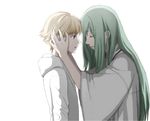  androgynous bad_id bad_pixiv_id blonde_hair child_gilgamesh closed_eyes eda_(1rinkuma) enkidu_(fate/strange_fake) fate/hollow_ataraxia fate/strange_fake fate_(series) gilgamesh green_hair hand_on_another's_head long_hair male_focus multiple_boys 