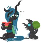  blue_eyes changeling cute duo ellipses female friendship_is_magic green_eyes my_little_pony plain_background queen_chrysalis_(mlp) slit_pupils transparent_background watermelon young 