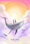  bird birds clothed clothing english_text fantasy female flying hand_holding human izra male mammal sky text whale 