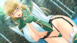  areola_slip areolae belt blonde_hair breasts chijoku_no_onna_kishi claudia_(chijoku_no_onna_kishi) dutch_angle elf game_cg glasses large_breasts long_hair lune naughty_face pointy_ears sexually_suggestive solo 