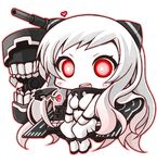  airfield_hime blush boots chibi enemy_aircraft_(kantai_collection) flower heart horns kantai_collection long_hair naturalton open_mouth pale_skin red_eyes shinkaisei-kan solo turret very_long_hair white_hair 