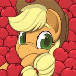  apple applejack_(mlp) blonde_hair cowboy_hat cute equine female feral freckles friendship_is_magic fruit fur green_eyes hair hat horse inkwel long_hair looking_at_viewer mammal my_little_pony orange_fur pony solo 