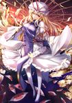  bad_id bad_pixiv_id blonde_hair dress gap hair_ribbon hat hat_ribbon highres kamisa long_hair long_sleeves mob_cap oriental_umbrella pink_eyes ribbon solo tabard touhou tress_ribbon umbrella very_long_hair white_dress wide_sleeves yakumo_yukari 