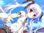  hand_holding kai long_hair outdoors purple_hair red_eyes shimesaba_kohada twintails walpurgis 