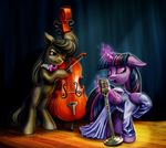  black_hair bow_tie cello clothing cutie_mark dress duo earth_pony equine eyes_closed female friendship_is_magic fur glowing grey_fur hair harwick horn horse levitation long_hair magic mammal microphone musical_instrument my_little_pony octavia_(mlp) open_mouth pony purple_eyes purple_fur purple_hair singing sparkles twilight_sparkle_(mlp) winged_uicorn winged_unicorn wings 