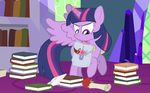  apple book bookshelf dm29 equine female feral friendship_is_magic fruit fur hair horn horse magic mammal my_little_pony pony purple_eyes purple_fur purple_hair quill scroll solo twilight_sparkle_(mlp) winged_unicorn wings 