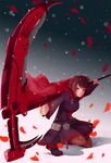  1girl black_hair cape cheekyzhu frills hood hooded_cape medium_hair ruby_rose rwby scythe short_hair silver_eyes smile solo 