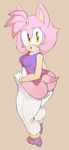  amber_eyes black_nose blush bracelet butt cat clothed clothing feline female gloves hair hedgehog hybrid jewelry looking_at_viewer mammal pants pink_hair sega shirt shoes short_hair solo sonic_(series) sonicboom53 standing thick_thighs thong tight_clothing undressing wide_hips 