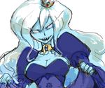  adventure_time blue_skin breasts choker cleavage crown drawr genderswap genderswap_(mtf) gyosone ice_queen large_breasts sharp_teeth solo teeth white_hair 