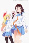  2girls absurdres black_legwear blonde_hair blue_eyes blush brown_eyes brown_hair chibi highres ichijou_raku kirisaki_chitoge long_sleeves multiple_girls necktie nisekoi official_art onodera_kosaki scan school_uniform skirt sugiyama_nobuhiro thighhighs zettai_ryouiki 