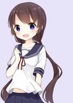  :d blue_eyes blush brown_hair highres long_hair low_twintails muku_(muku-coffee) open_mouth school_uniform serafuku smile solo twintails very_long_hair 