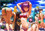  ;) animal_ears anklet arm_cannon ass beach bent_over bespectacled bikini black_hair blonde_hair blue_bikini blue_eyes bracelet breasts bucket cat_ears day food frilled_bikini frills fruit glasses green_bikini hairband halter_top halterneck heart horn hoshiguma_yuugi innertube jewelry kaenbyou_rin kisume kneepits kochiya_sanae komeiji_koishi komeiji_satori kurodani_yamame layered_bikini long_hair maco_(macoillust) medium_breasts mizuhashi_parsee multiple_girls navel one-piece_swimsuit one_eye_closed outdoors pointy_ears ponytail pose purple_eyes purple_hair red_eyes reiuji_utsuho revision short_hair silver_hair smile striped striped_bikini subterranean_animism swimsuit tattoo third_eye thong_bikini touhou underboob v very_long_hair watermelon weapon white_bikini white_swimsuit yellow_eyes 