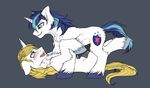  blonde_hair blue_eyes blue_hair blush cutie_mark duo equine friendship_is_magic fur gay grey_background hair hi_res horn lying male mammal my_little_pony on_back open_mouth penis plain_background precum prince_blueblood_(mlp) rainbow_aliona rape_face shining_armor_(mlp) two_tone_hair unicorn white_fur 