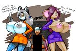  anthro areola big_breasts breasts censored dialog english_text erect_nipples female flashing huge_breasts male mammal mouse nipples norithics raccoon rodent student teacher text 