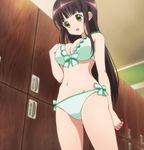  bikini breasts gochuumon_wa_usagi_desu_ka? green_eyes hand_on_own_chest highres screencap smile solo swimsuit ujimatsu_chiya 
