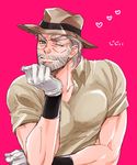  bad_id bad_pixiv_id beard blue_eyes dororosso facial_hair gloves grey_hair hat heart jojo_no_kimyou_na_bouken joseph_joestar male_focus one_eye_closed solo 