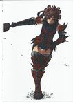  armor armored_boots artbook boots bow comic gauntlets hair_bow hakurei_reimu highres imizu_(nitro_unknown) looking_at_viewer monster_hunter rathalos_(armor) scan scan_artifacts solo sword thigh_boots thighhighs touhou veins weapon 