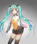  aqua_eyes aqua_hair beamed_sixteenth_notes costume gloves hatsune_miku highres kim_na_bu long_hair musical_note odds_&amp;_ends_(vocaloid) smile solo twintails vocaloid 