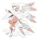  afuro_terumi angel angel_wings blonde_hair character_name full_body inazuma_eleven inazuma_eleven_(series) japanese_clothes long_hair male_focus mizuhara_aki multiple_wings red_eyes sandals seraph simple_background solo tabi white_background wings 
