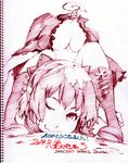  ;) alternate_costume artist_name boots bow breasts cleavage dated disembodied_head large_breasts looking_at_viewer monochrome one_eye_closed red_hair revealing_clothes savan sekibanki sketch smile smoke solo touhou 